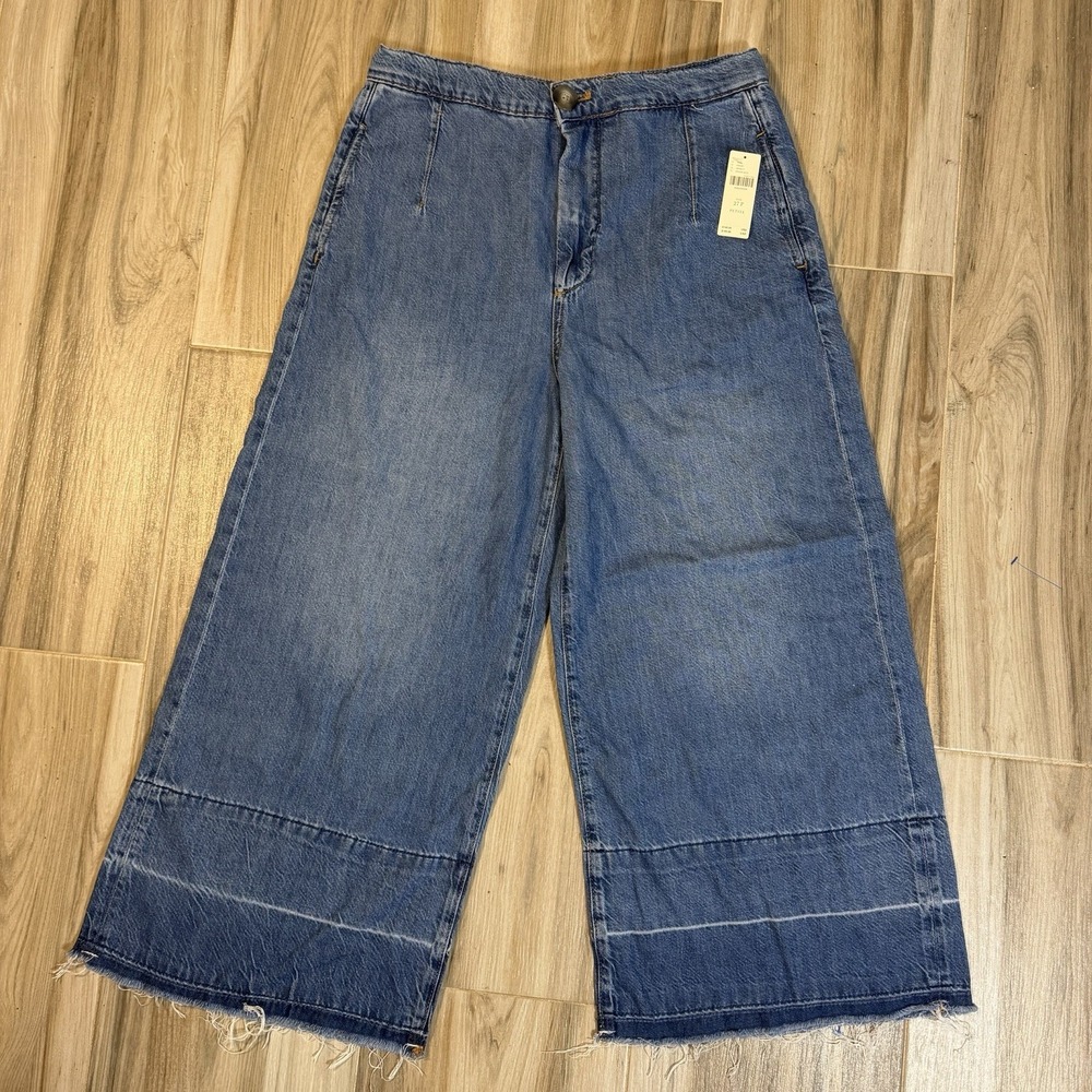 NWT Pilcro Anthropologie Jeans Women SZ 27 P Petite Wide Leg Crop Lightweight - Picture 2 of 12